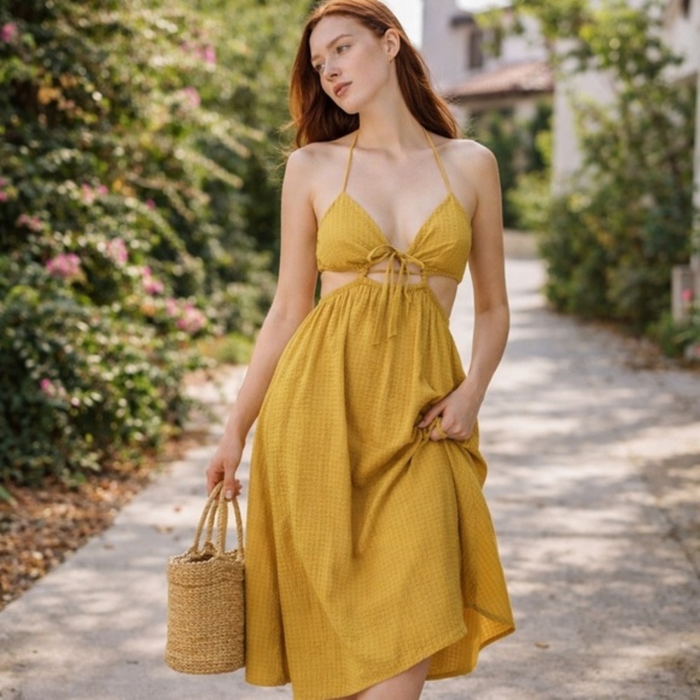 Madewell Seersucker Cutout Midi Dress medium boho festival Beachy Resortwear